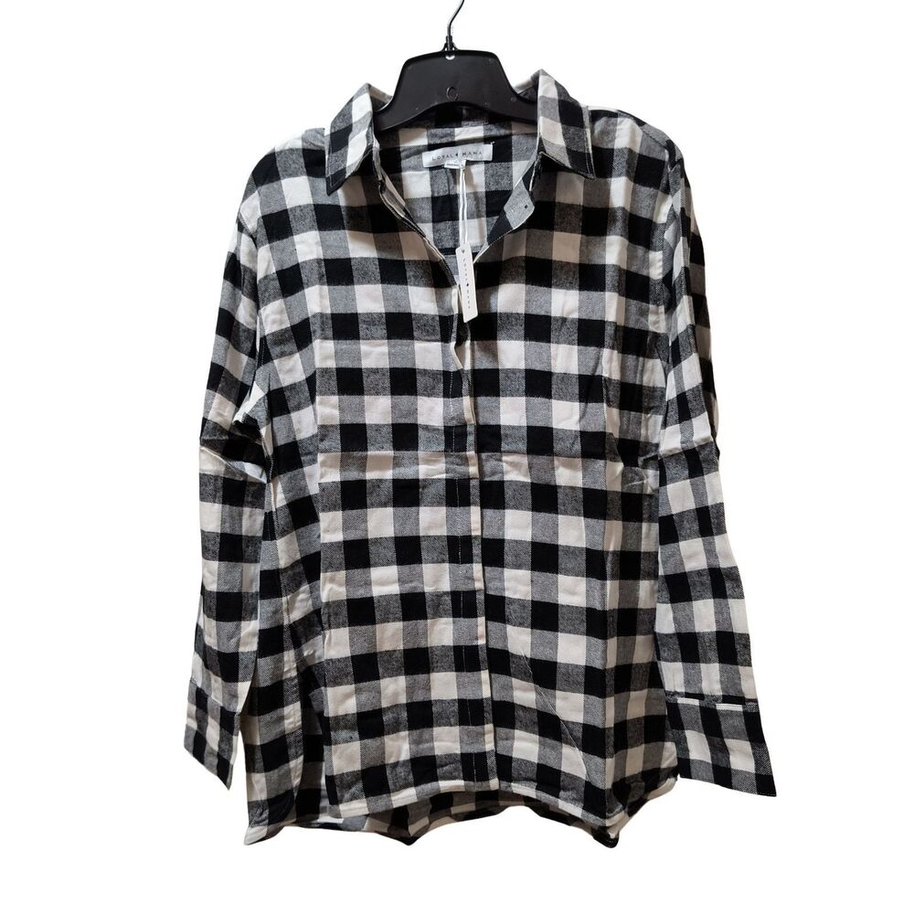 Loyal Hana Lochlyn Maternity Nursing Button-Up Shirt Medium Black White Plaid